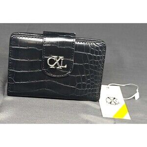 NWT CXL Christian LaCroix Faux Croc Bi Fold Wallet Black RV $48